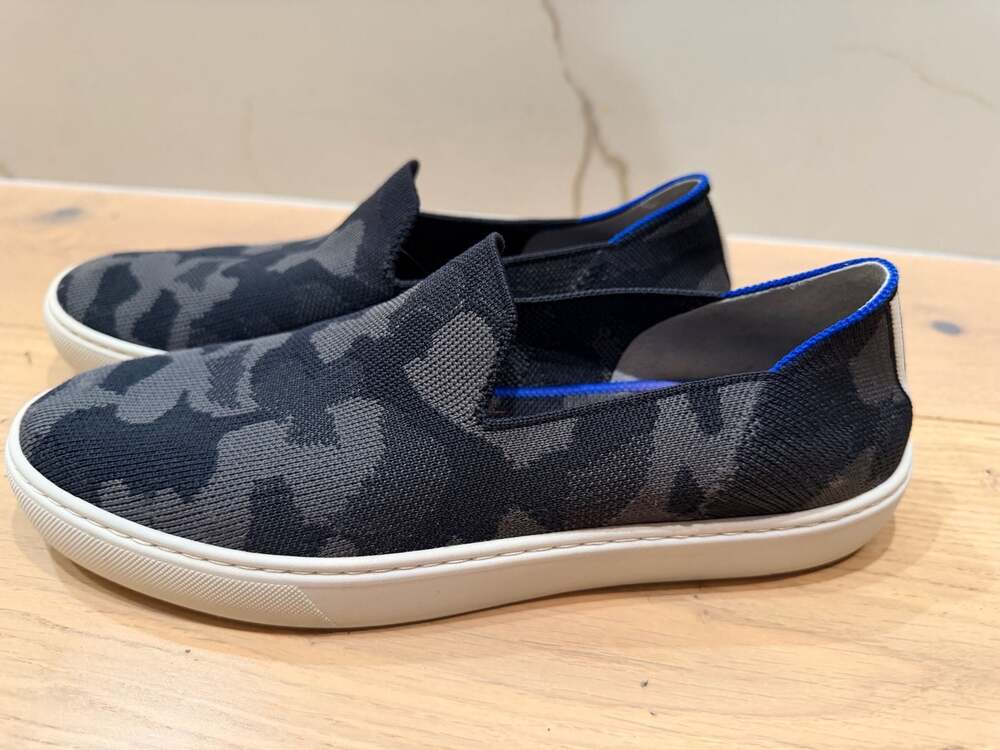 Rothy's The Original Slip-On Sneaker in Black Gray Camo Knit 9.5